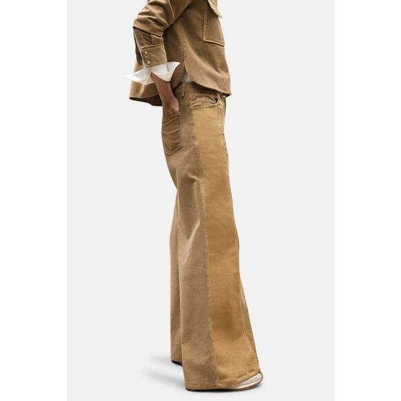 TWP Styles Two-Tone Corduroy Pants Camel Wide Leg Mid Rise Size 6 - Picture 5 of 14